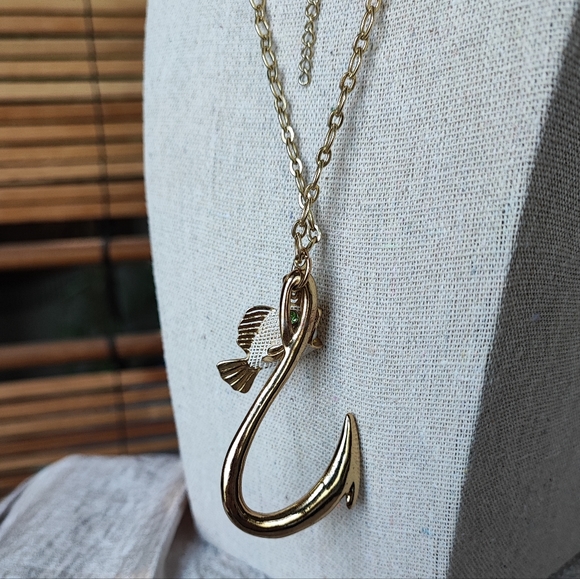 Lilly Pulitzer Signed Enameled Fish Pearl Gold Tone Extra Long Necklace Fishing - Picture 6 of 8